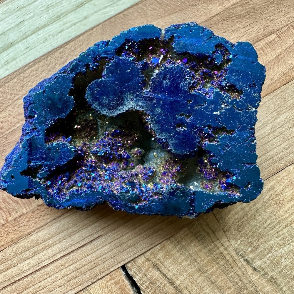 Covelite Bornite Coated Quartz Crystal Geode‎ 2.5 Inch Lab Created Mineral 54.3g